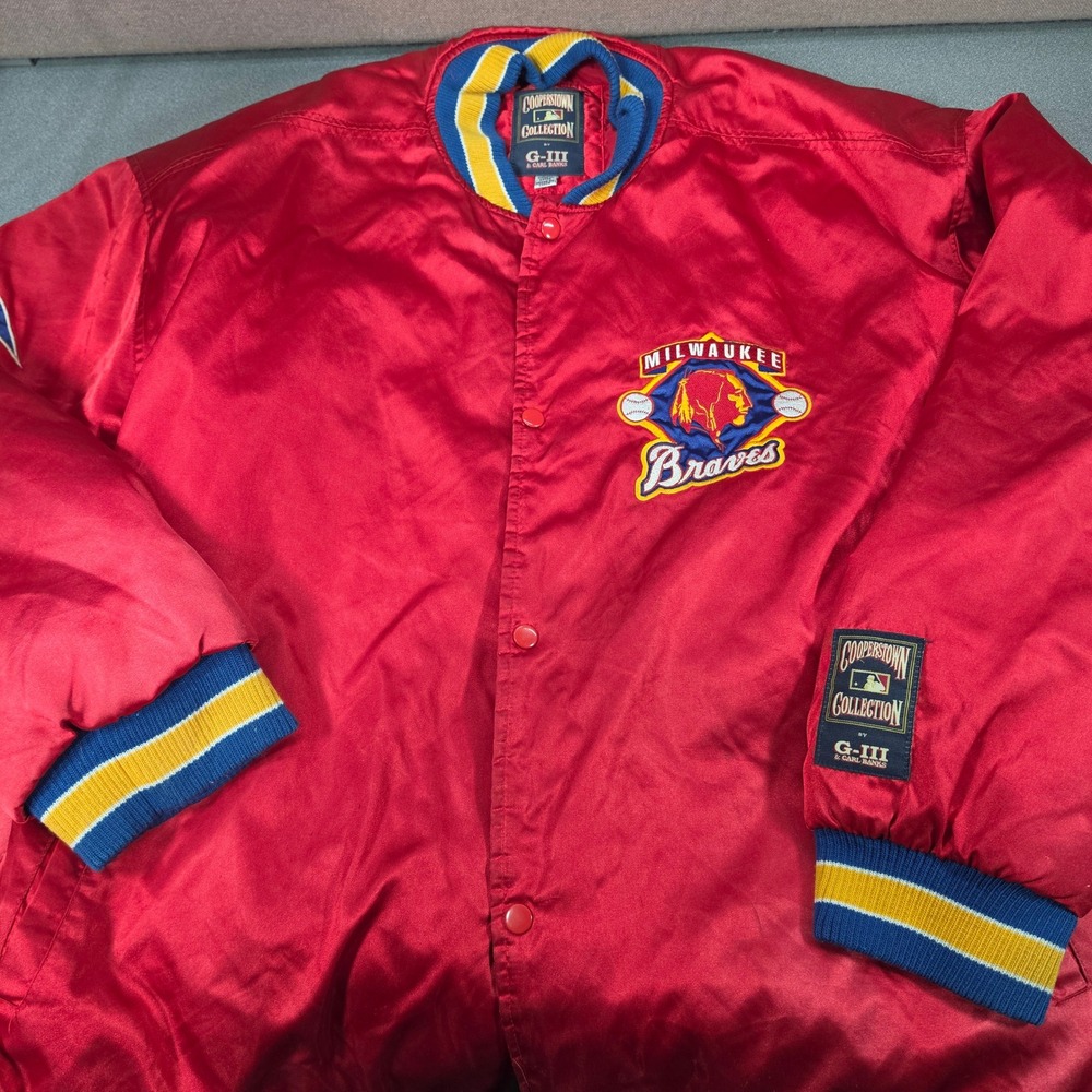 G-III Milwaukee Braves Jacket Mens XL Red Excellent Cooperstown Collection VTG